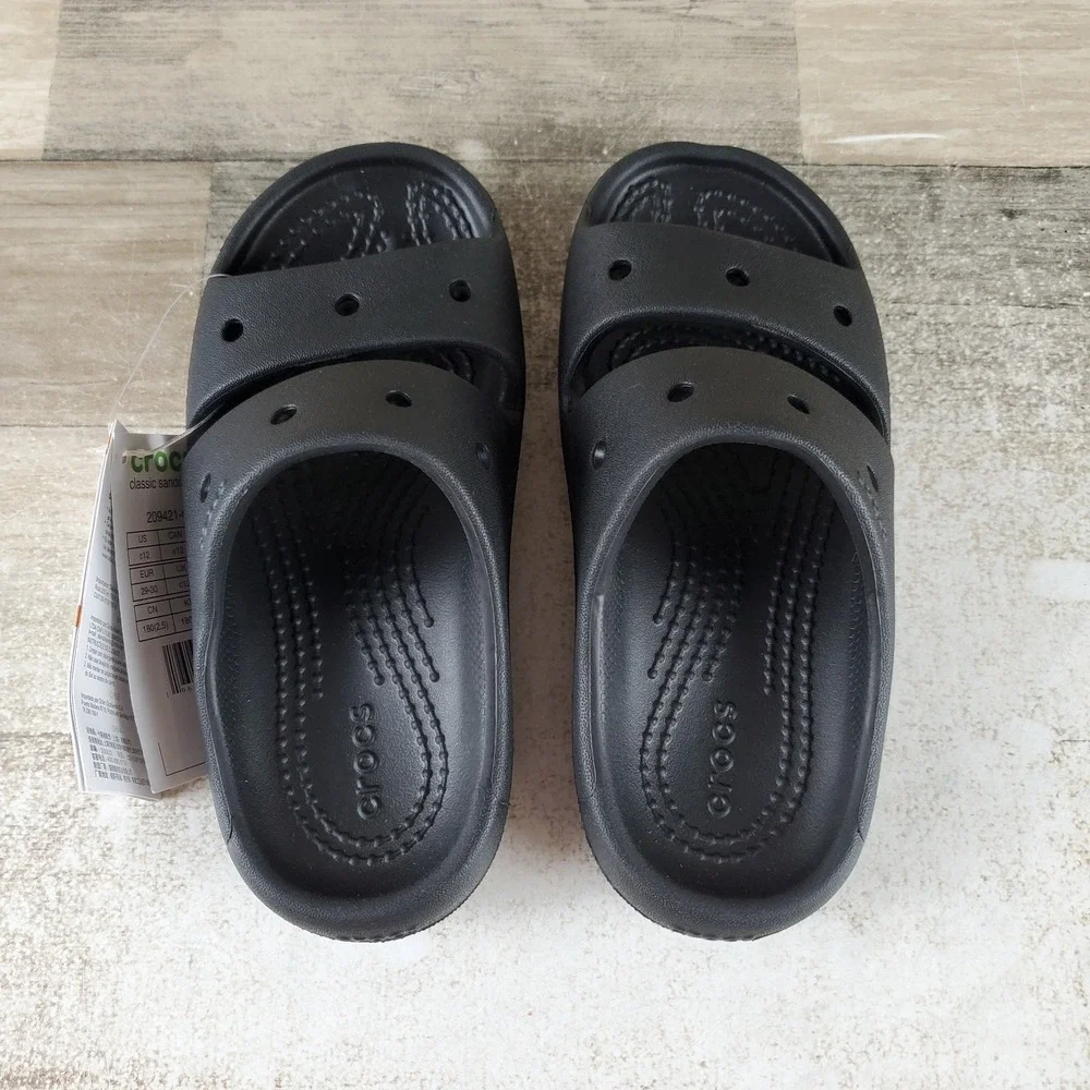 Crocs Classic V2 Little Kids Sandals Sz 12 C12 Black Rubber Comfort Slip On